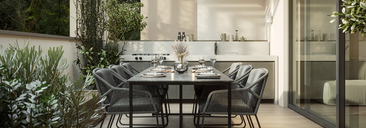 Luxury outdoor table with chairs and built in barbeque