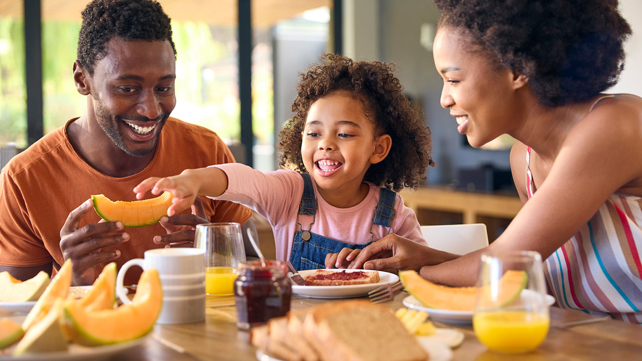 Family having breakfast stock photo